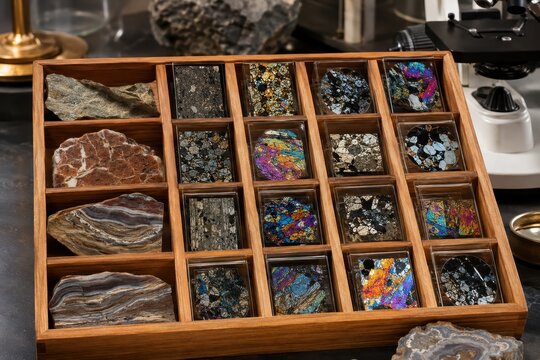 &Eacute;chantillons de roche et lames min&eacute;rales en laboratoire