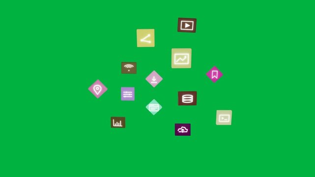 On load color icons appearing forming ring fading highlighting database-chart on transparent-bg