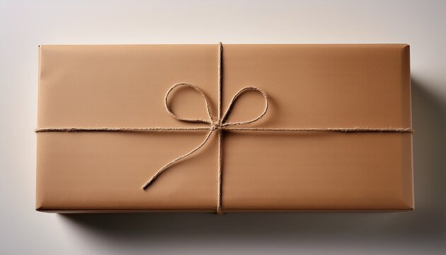 minimalist shipping preparation shows a clean brown paper parcel tied with a string for a professional small business branding concept