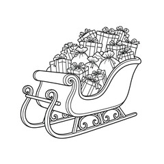 Fototapeta premium Gift Filled Santa Sleigh Line Art