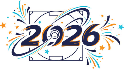 Obraz premium New year 2026 celebration with colorful fireworks and soccer ball background