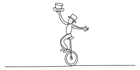 Continuous line drawing of a circus performer on a unicycle isolated on white background, Vector © Ponchomy