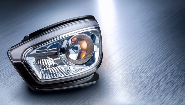 detail view of an electric carrs modern led headlamp on a silver metallic surface