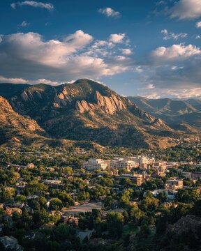 Boulder Colorado Skyline with Flatirons Mountains at Sunset