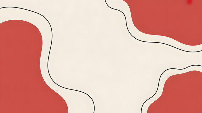 Minimalist pattern shows organic red shapes with thin black wavy lines on a light cream background
