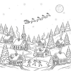 Fototapeta premium Snowy Christmas Village Landscape 