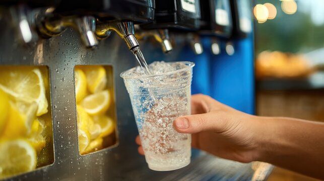 Effervescent lemonade flow at a fast-food cafe