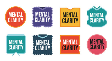 Obraz premium A collection of colorful badges and labels, each displaying the words 