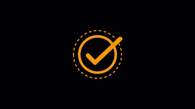Successfully Completed Orange Checkmark Animation on Black Background, Verified Tick Symbol, UI Task Finished Icon, Validation Approved Motion Graphic, Minimalist Design 4k video