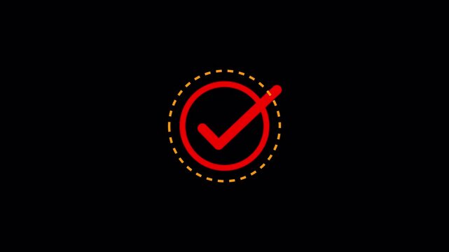 Red Checkmark Animation Signifying Successful Completion on Black Background, Tick Mark Icon, Task Done, Verification Symbol, UI Feedback, Achievement, Progress Success 4k video