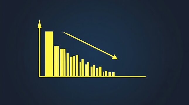 Yellow graph bars showing decline and downward arrow representing economic recession.