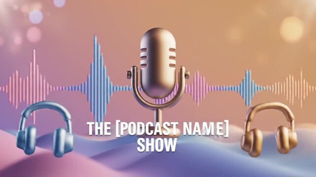 Metallic microphone and sound wave illustration against a gradient backdrop