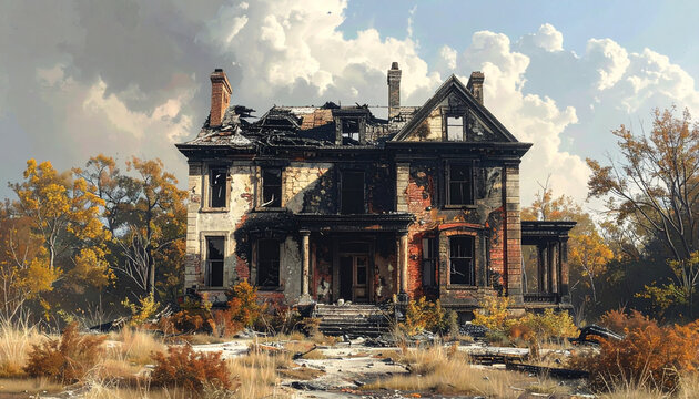 Burned house landscape
