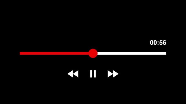 Video playback interface progress bar with moving red indicator time counter and media control icons on black background