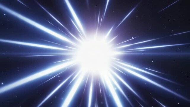 Intense white light explosion with rays spreading out in deep space representing a supernova or cosmic, energy concept