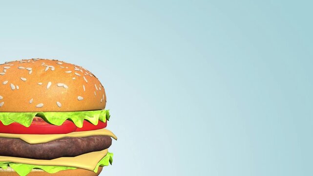 3D Rotating Cheeseburger on Blue Background