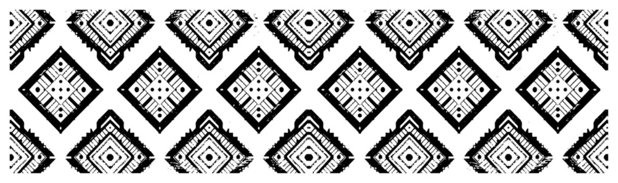 Tribal geometric seamless pattern with diamonds in a distressed hand drawn style