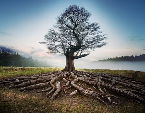the resilient strength of a tree standing tall with exposed roots