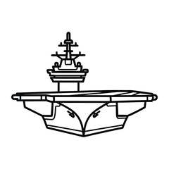 Fototapeta premium Modern aircraft carrier warship with flight deck and tower vector graphic for naval military power and maritime defense concept