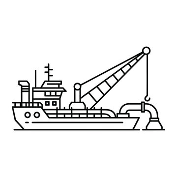 Industrial dredging ship vector icon for maritime construction and harbor maintenance infrastructure illustration