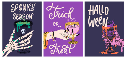 Obraz premium Halloween Party Poster Set with Spooky Drinks