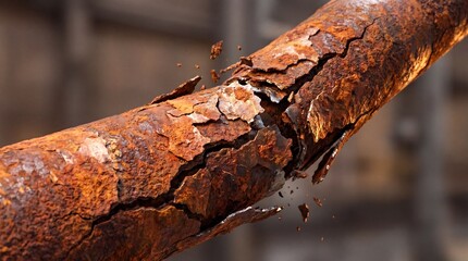 Fototapeta premium rusted metal pipe corrosion close up, industrial decay texture. corroded steel pipe breaking apart, extreme rust damage concept