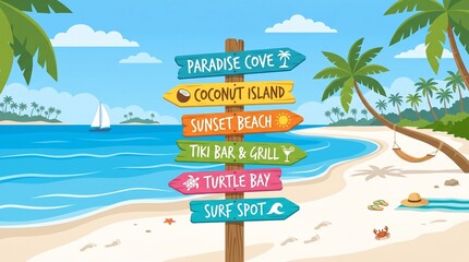Beach signpost tropical destination
