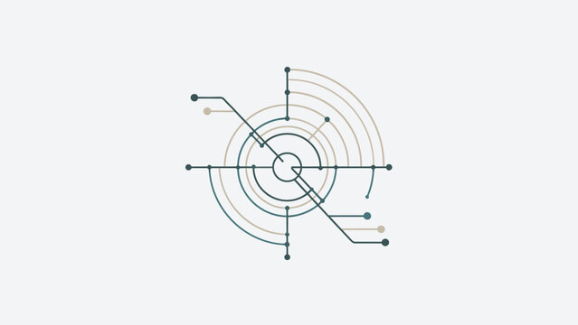 Abstract technological target or radar interface with concentric circles and connecting lines on a light background
