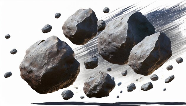 asteroids swarm of boulders or stone meteorite white background png background flying rock in the space