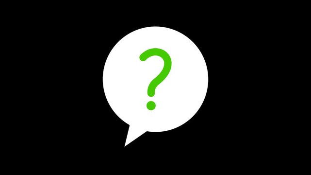 Seamless loop animation of a green question mark pulsing inside a white chat bubble, representing support or inquiry concepts, isolated on a transparent alpha channel background