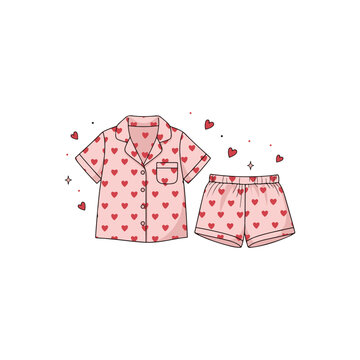 Pink pajama set with hearts pattern button up loungewear sleepwear nightwear clothing womenswear button-up comfortable illustration
