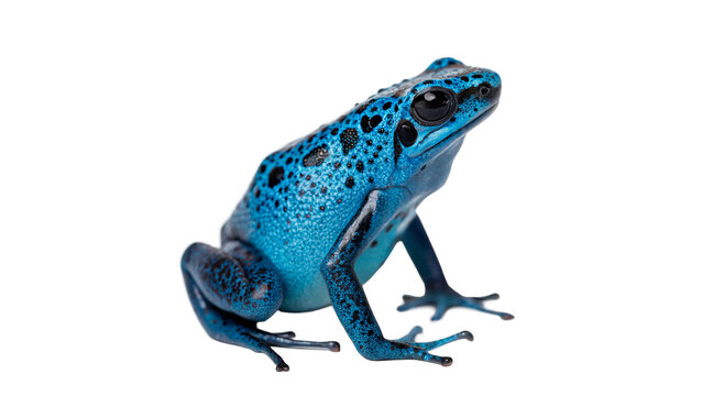 Bright blue dart frog for nature wildlife tropical jungle ecosystem and exotic animal education research isolated on transparent background