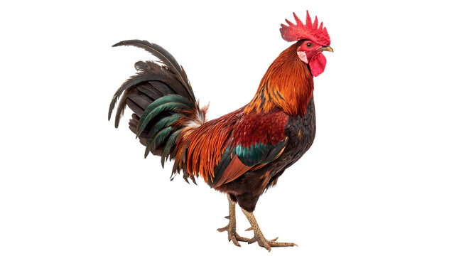 Proud rooster or cockerel standing for nature wildlife farm animal life and poultry agriculture education isolated on transparent background