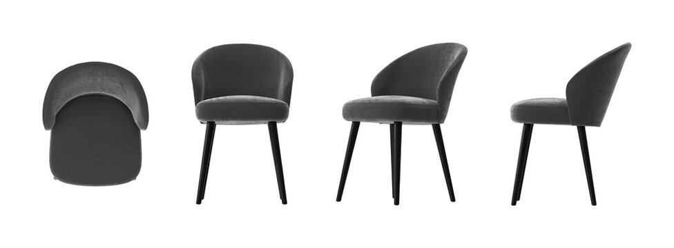 Elegant gray upholstered dining chair with curved back design