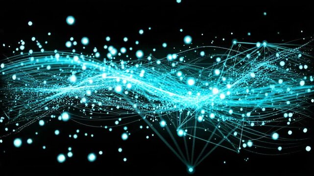 Quantum Wave of Glowing Data Lines on Black Background