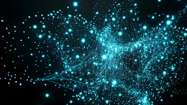 Quantum Particles Forming Abstract Energy Network on Black Background