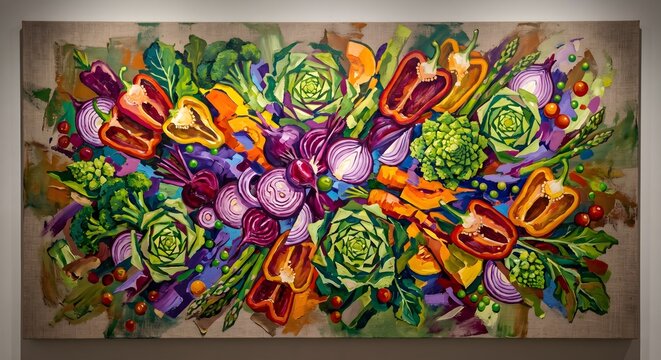 Vibrant Impressionist Oil Painting of Fresh Garden Vegetables with Thick Brushstrokes and Bold Colors on Canvas