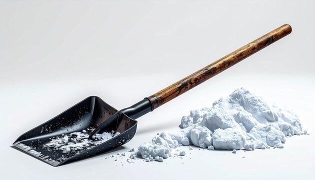 Small shovel with white powder material isolated on white background studio shot