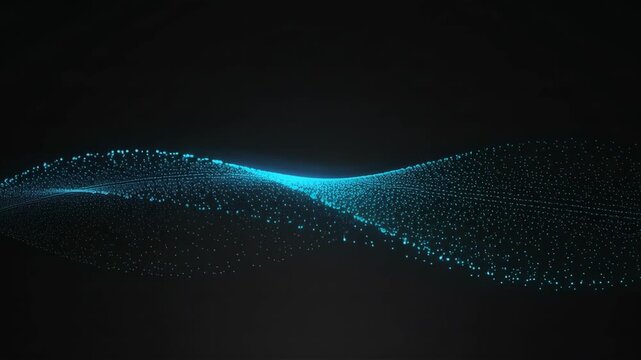 Quantum Wave Blue Particle Trail on Black Background