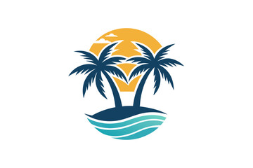 Obraz premium Tropical island with palm trees and sunset behind