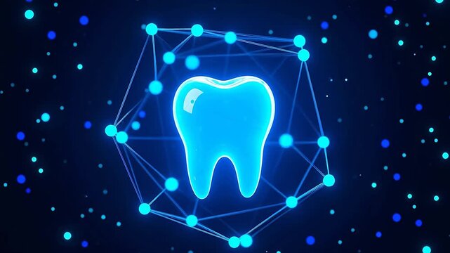 Glowing blue tooth on starry background