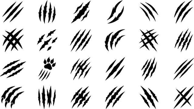 Claw mark vector silhouette set. Claws beast ripped marks.

