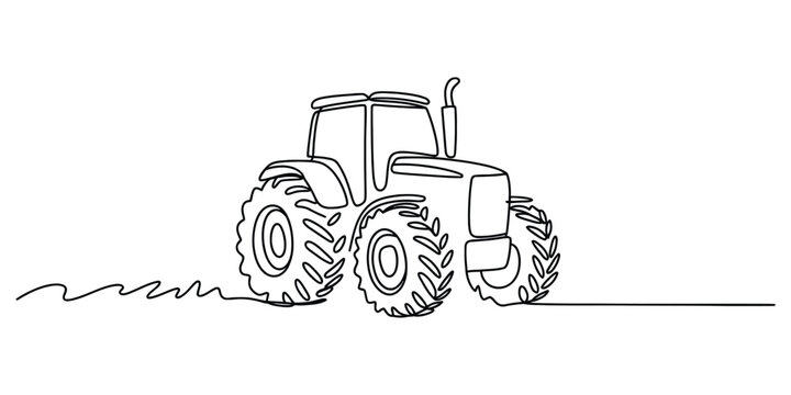 Continuous single line drawing of a farm tractor driving on the field for harvest