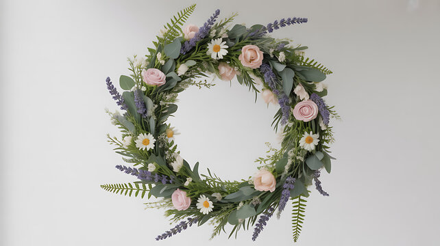 Wreath with flowers and leaves frame.