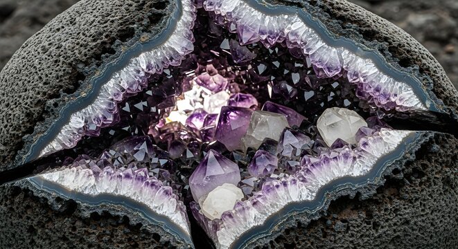 Vibrant Amethyst Geode with Sparkling Purple and White Quartz Crystals