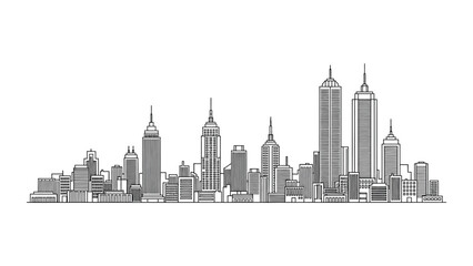 Fototapeta premium Minimalist black and white city skyline outline illustration.