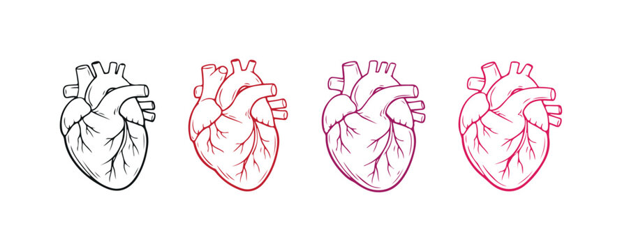 Line art icon set of heart, vector ui icon, svg style minimal icon, eps graphic illustration