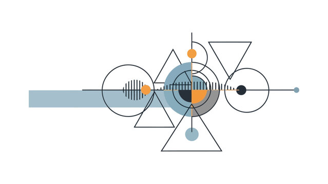 Abstract geometric composition with circles triangles and lines.