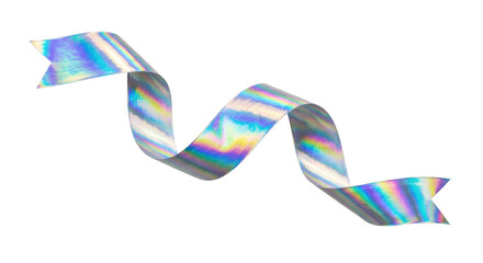 Obraz premium Holographic iridescent curled ribbon for festive design