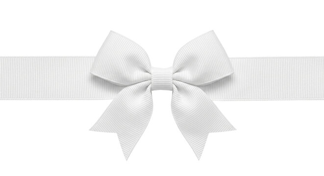Classic white grosgrain bow on horizontal ribbon strip